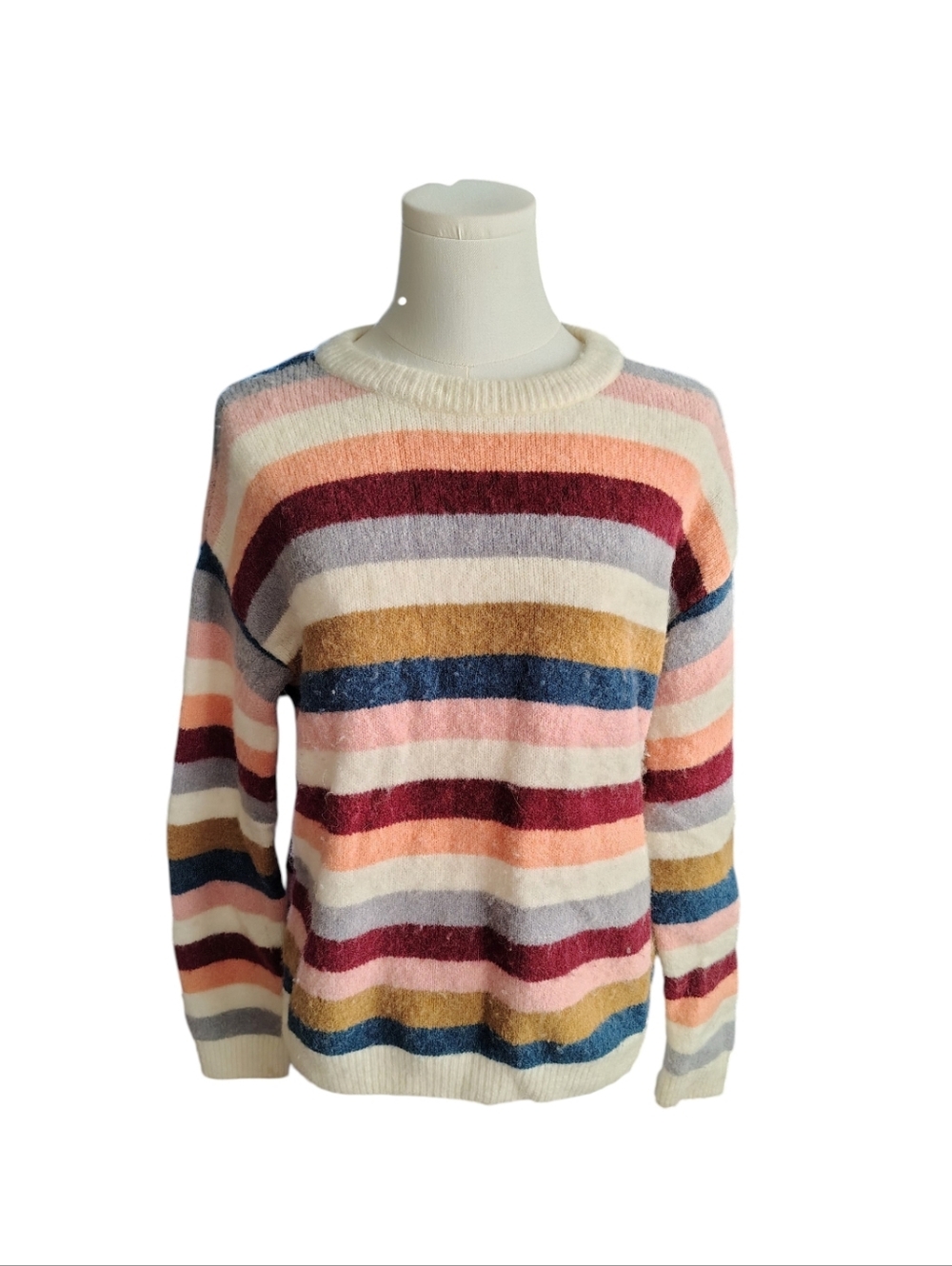 Rails Alpaca Wool Tira Colorful Rainbow Striped Cree Neck Sweater Size XS